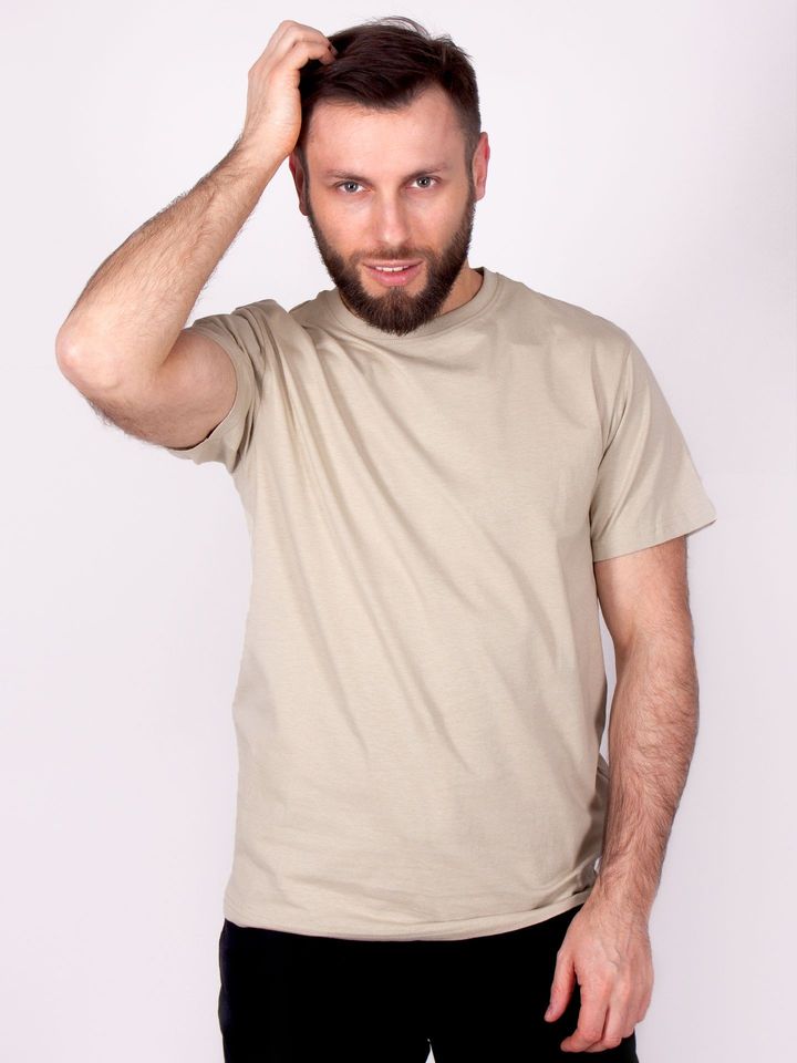 PKK-0014F-1400#B00 Koszulka męska t-shirt bawełniana gładka karmelowy